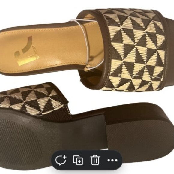 Report Low Heels Brown Camel Beige NEW Sandals 5.5 Womens Cross Triangle Checker - Picture 2 of 4